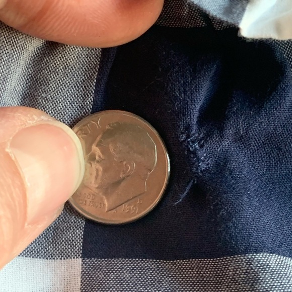 JANIE AND JACK Off-The-Shoulder Gingham Dress 100% Cotton Navy Blue & White Sz 3 - Picture 14 of 16